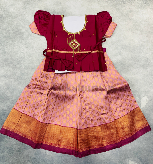 Ready To Wear Pavadai Pink Color with Magenta Color Blouse