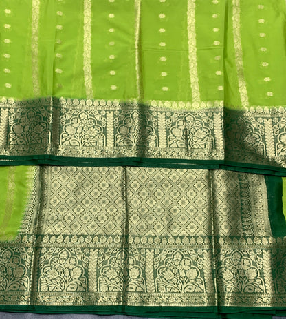 Olive Green Colour Mysore Crepe Silk Saree with Green Colour Border
