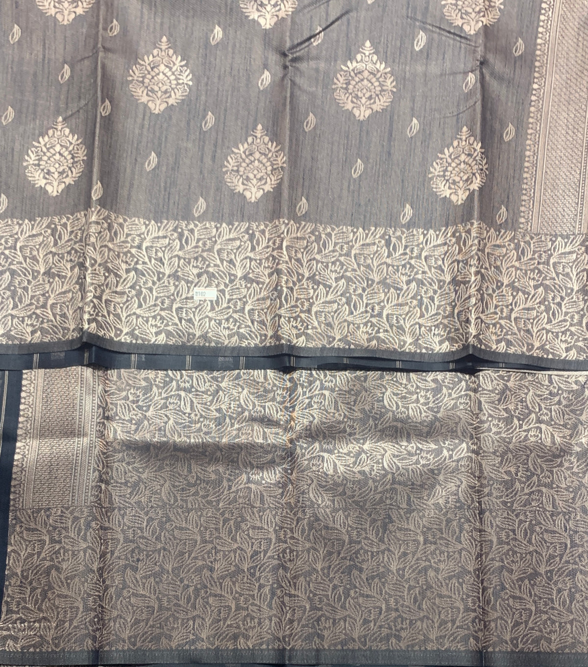 Semi Jute Silk Saree – Grey with Silver Zari Border (Style 2)