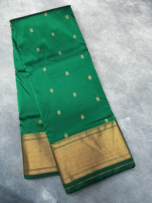 Green Color Vegan Silk saree with Golden Color border