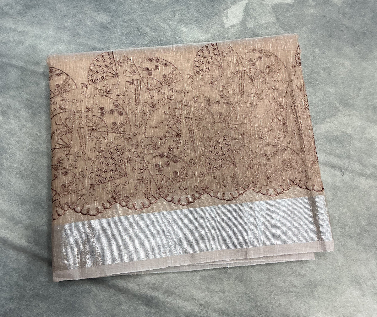 Silk Cotton Saree Brown Colour with Silver Zari Border