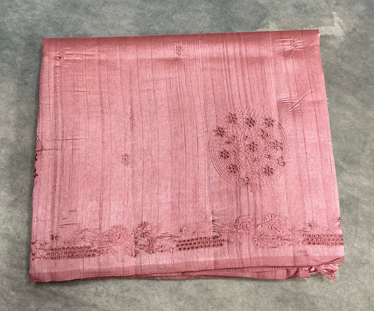 Peach Pink Tussar Saree with Cut Work Border