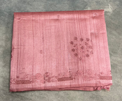 Peach Pink Tussar Saree with Cut Work Border