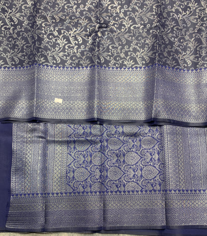 Navy Blue Colour Semi Silk Saree with Black Meenakari Work
