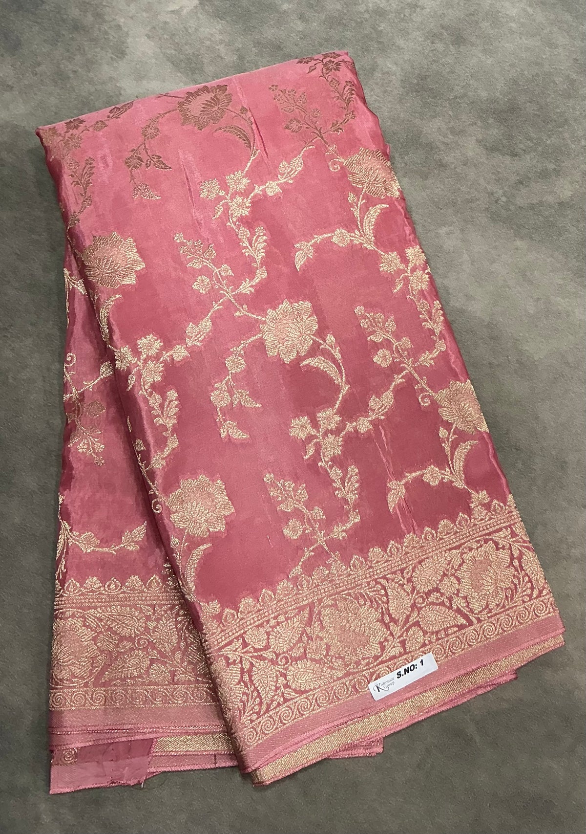 Semi Banarasi Saree Onion Pink Colour with Sliver Zari Border