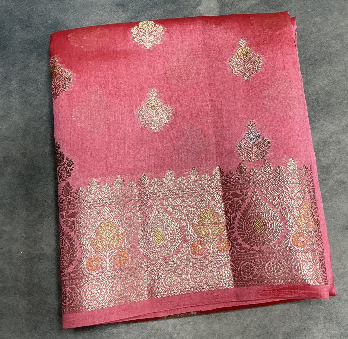 Semi Tussar Silk Saree Peach Pink Colour with Silver Zari Border