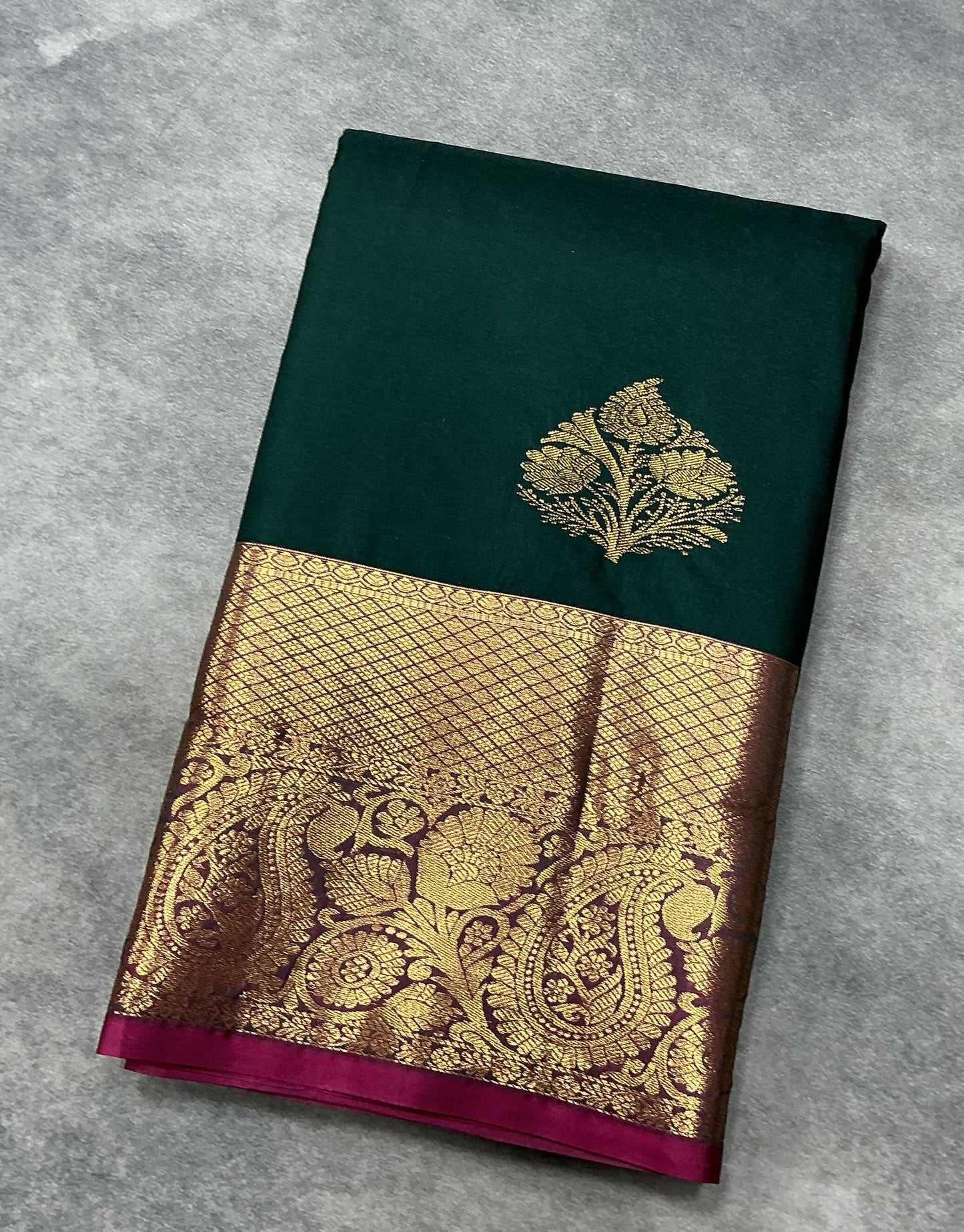 Green Color Vegan Silk saree with Pink border