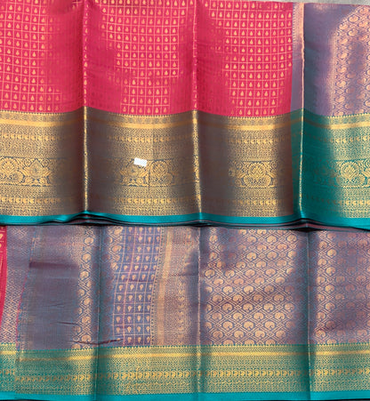 Pink Colour Kanchi Style Art Silk Saree with Rama Green Border and 1000 Butta