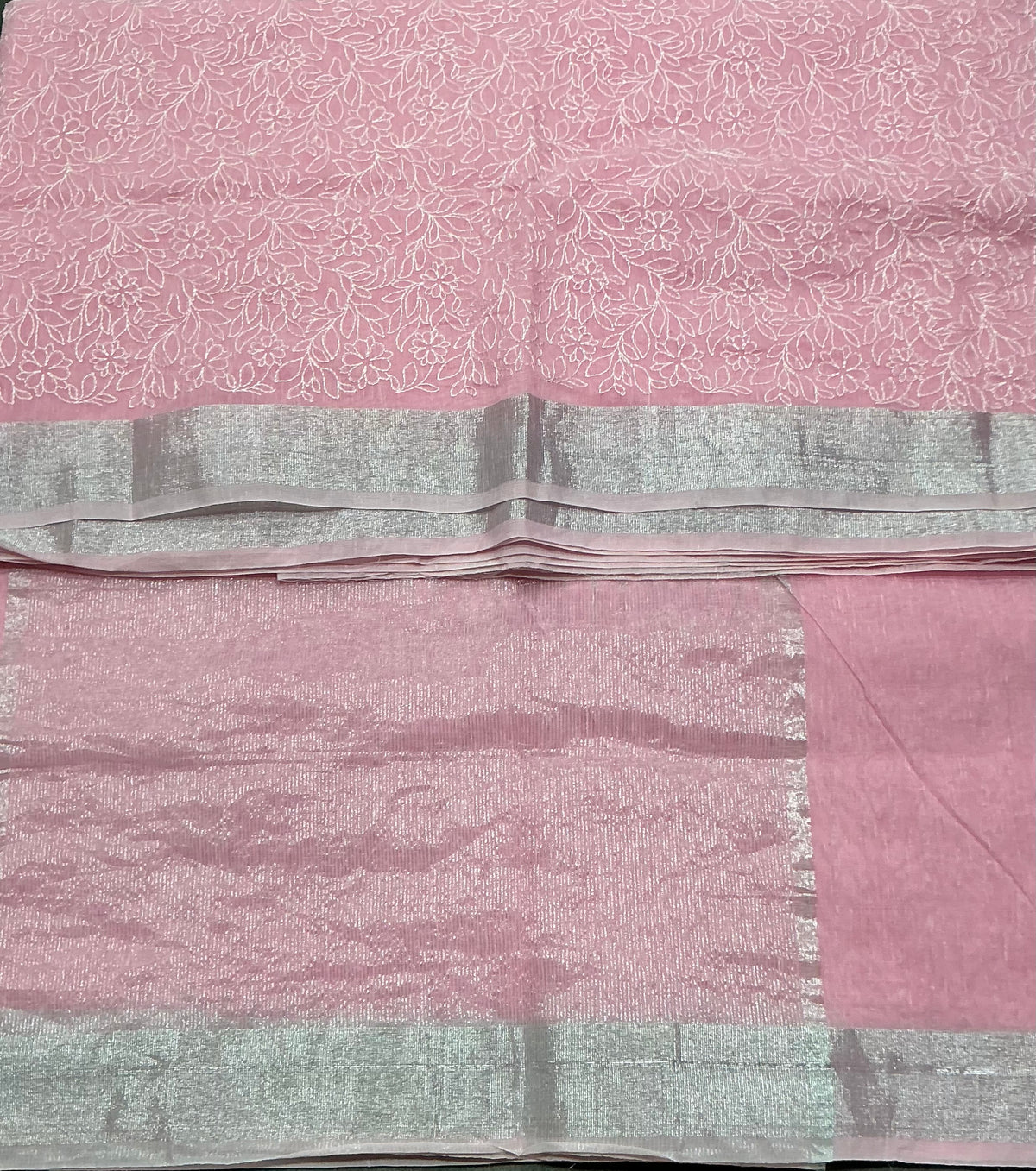 Silk Cotton Saree Baby Pink Color with Silver Zari Border