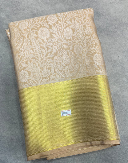 Biscuit Colour Semi Silk Saree with Golden Zari Border