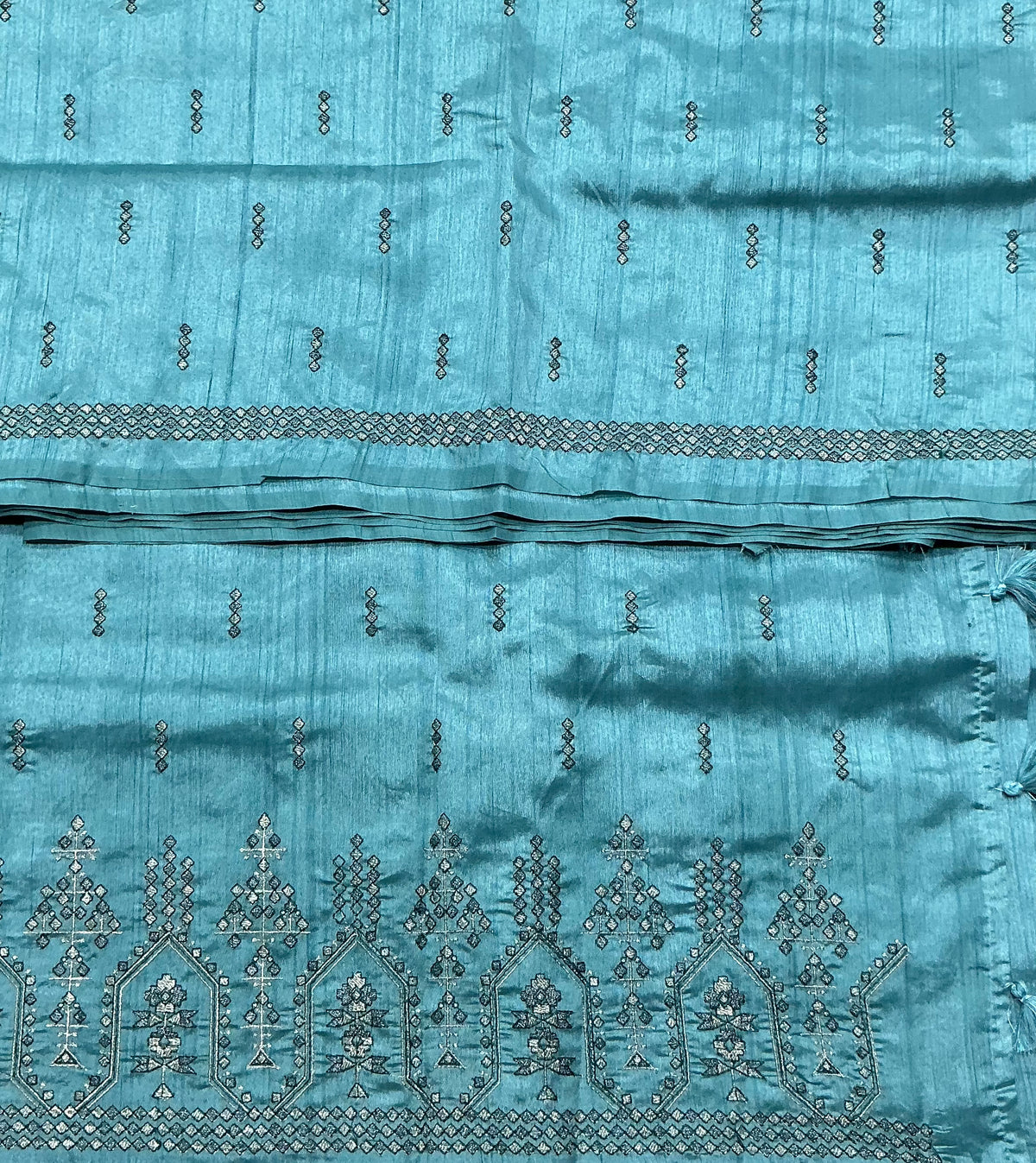 Sky Blue Tussar Saree with Geometric Border