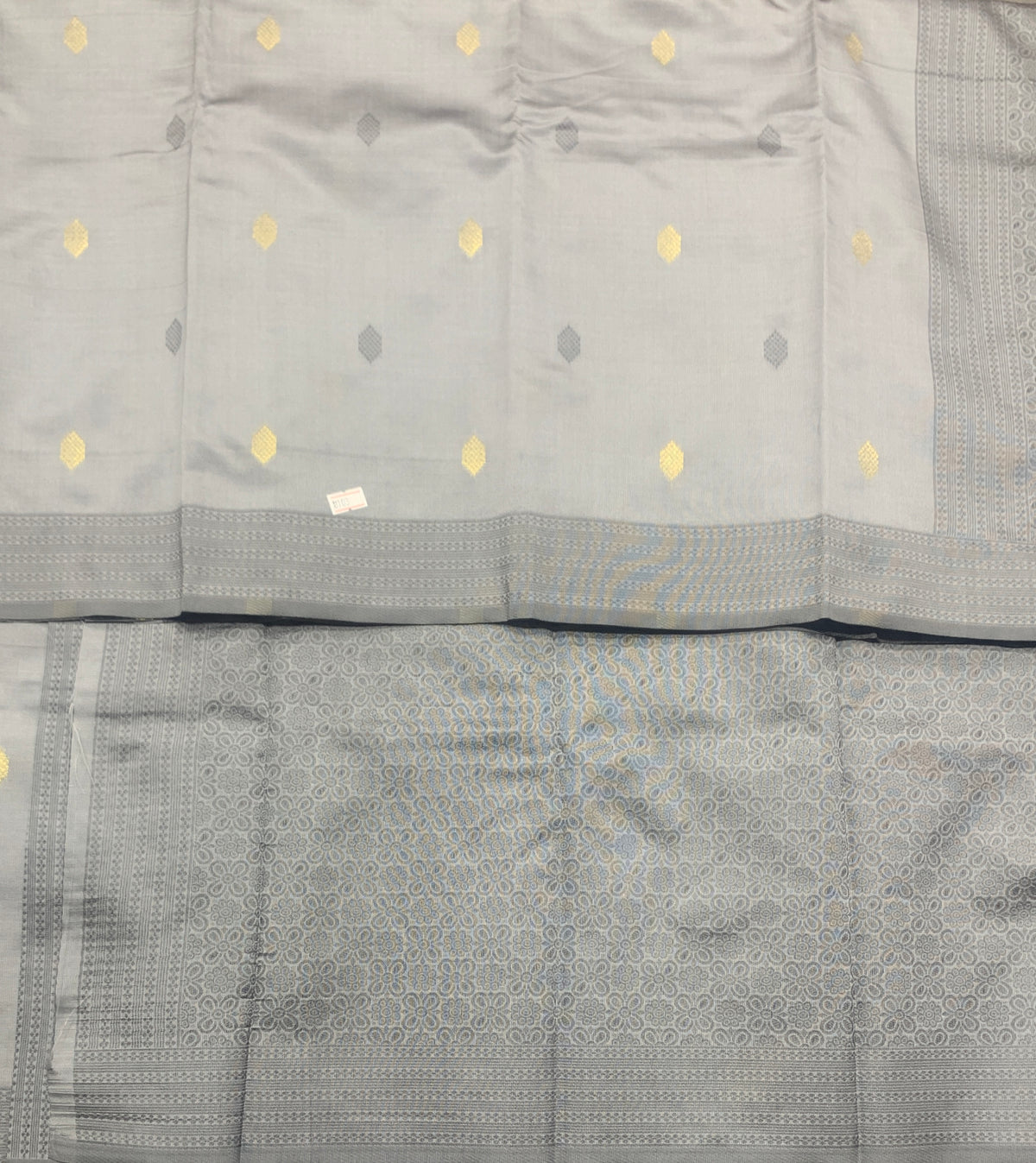 Semi Soft Silk Saree – Grey with Butta and Silver Zari Border