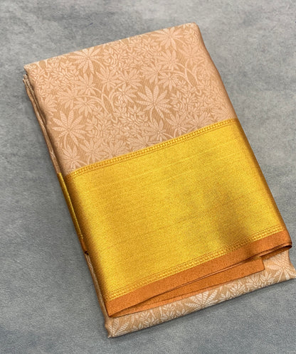 Orange Colour Semi Silk Saree with Golden Zari Border