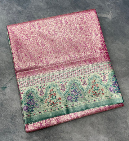 Pink Color Tissue Saree with contrast Rama Green Color border