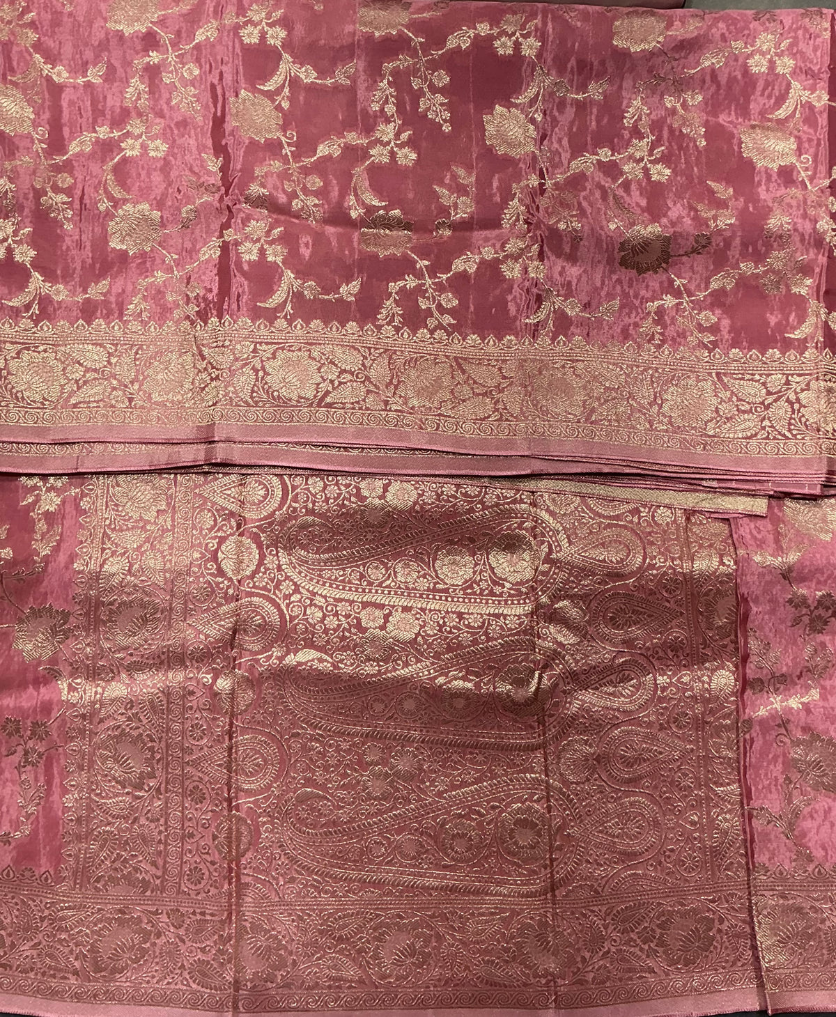 Semi Banarasi Saree Onion Pink Colour with Sliver Zari Border