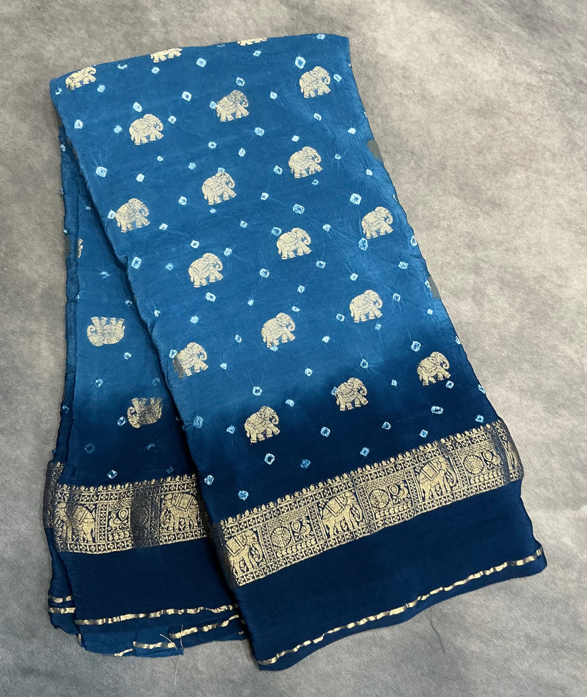 Bandhini Crepe Saree - Blue Color