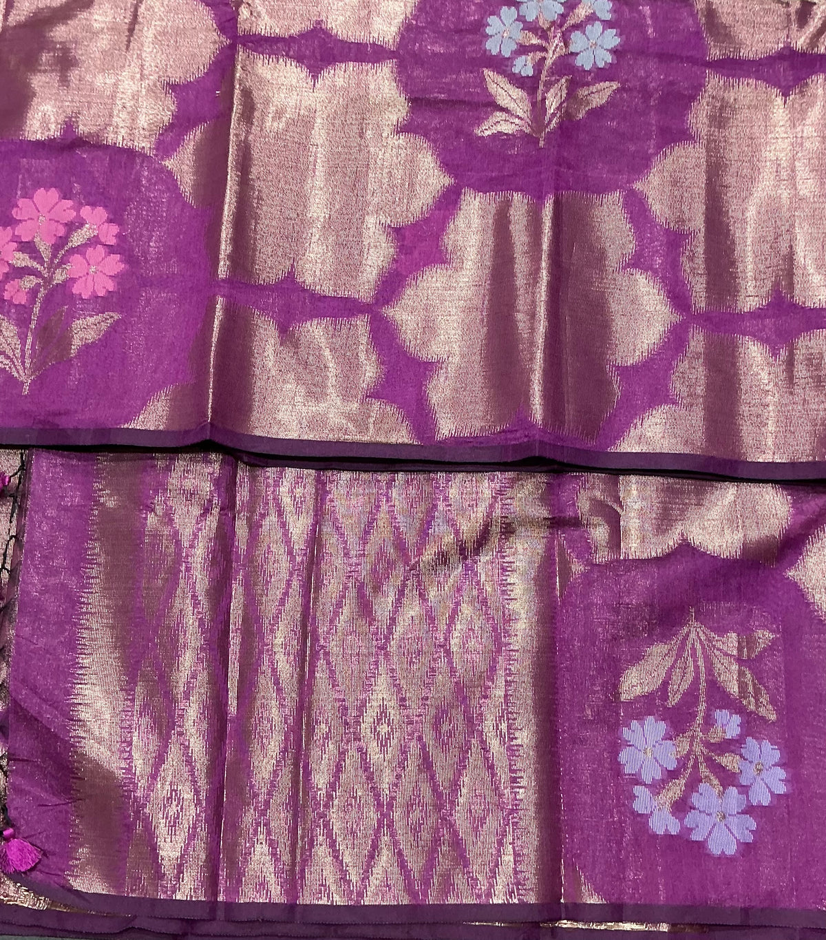 Magenta Colour Chanderi Silk Saree, Borderless