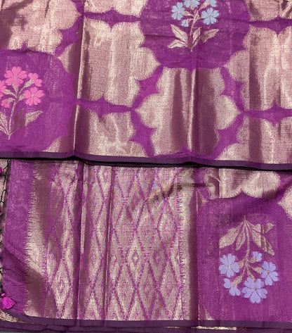 Magenta Colour Chanderi Silk Saree, Borderless