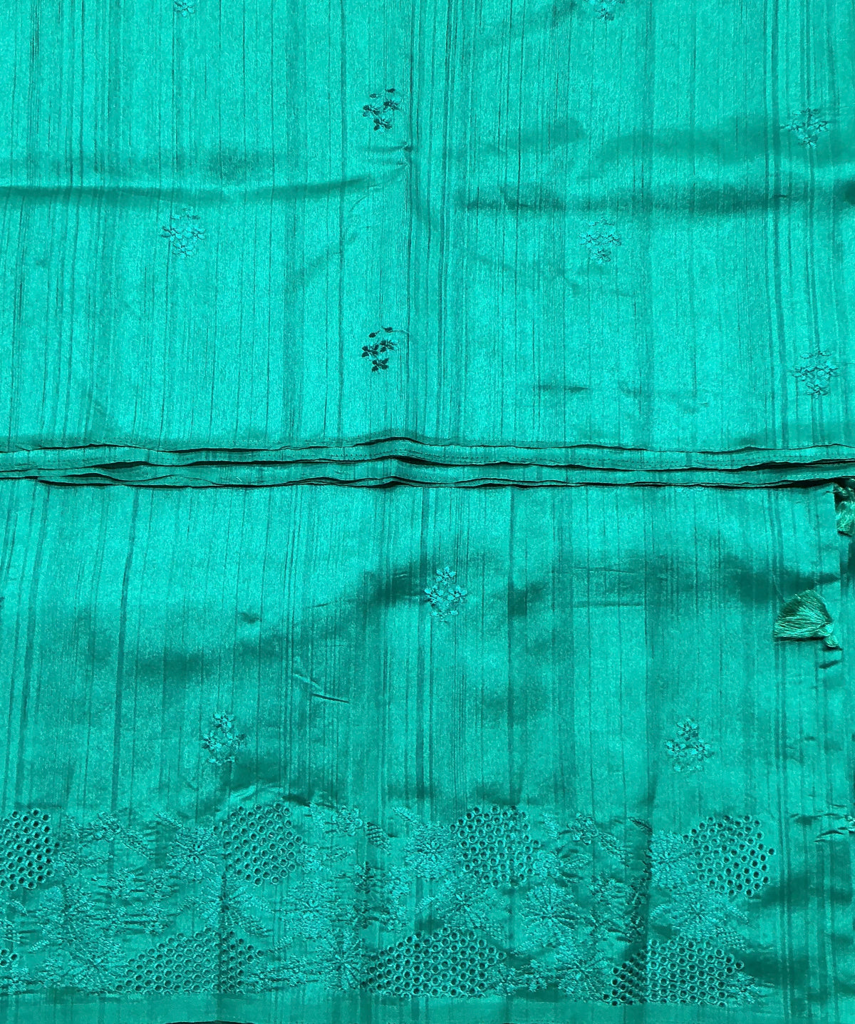 Rama Green Tussar Saree with Cut Work Border
