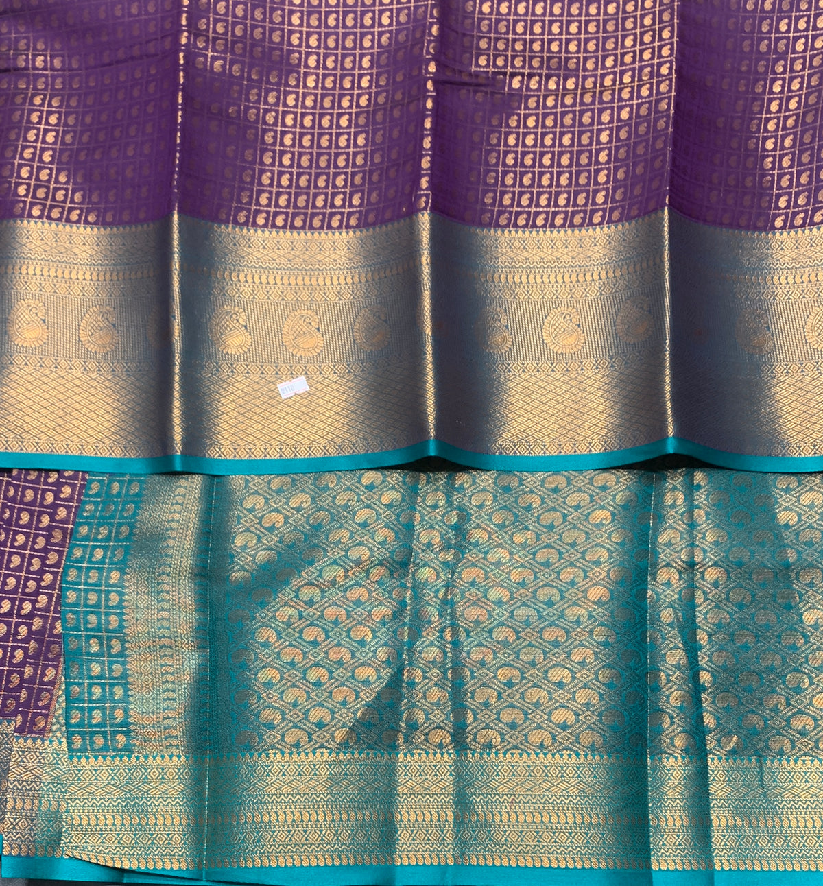Purple Colour Kanchi Style Art Silk Saree with Sky Blue Border and 1000 Butta