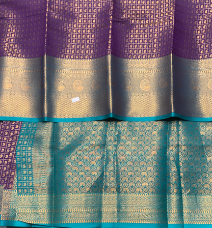 Purple Colour Kanchi Style Art Silk Saree with Sky Blue Border and 1000 Butta