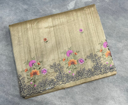 Beige Color Tussar Saree with Embroidered Border