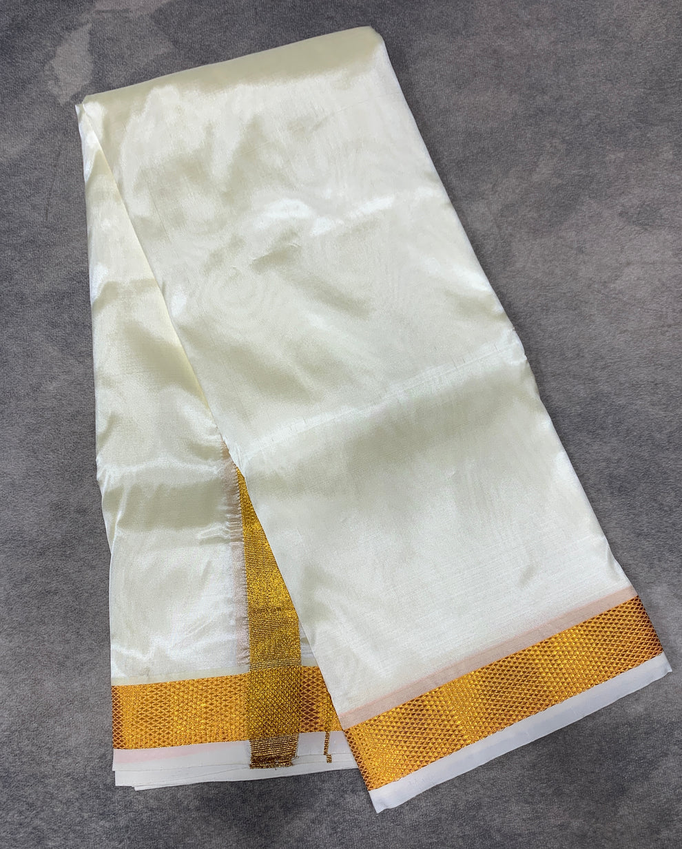 Art Silk Dhoti 8 Mulam Cream Colour Small Zari Border