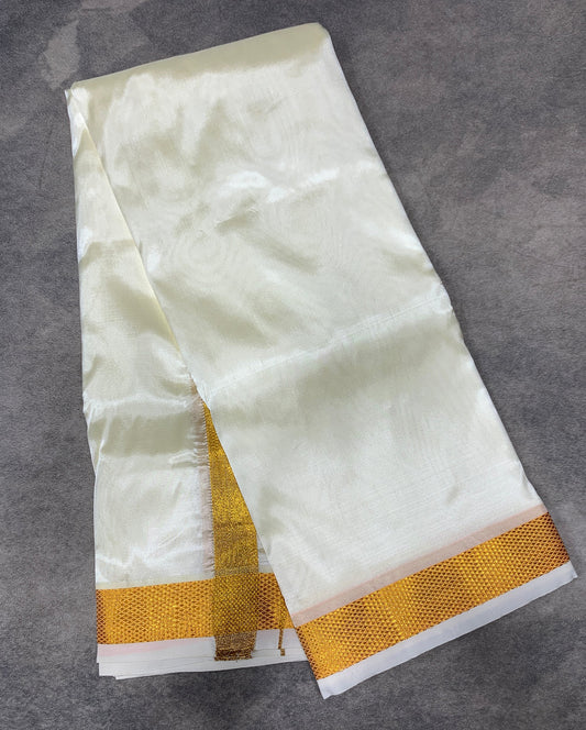 Art Silk Dhoti 8 Mulam Cream Colour Small Zari Border