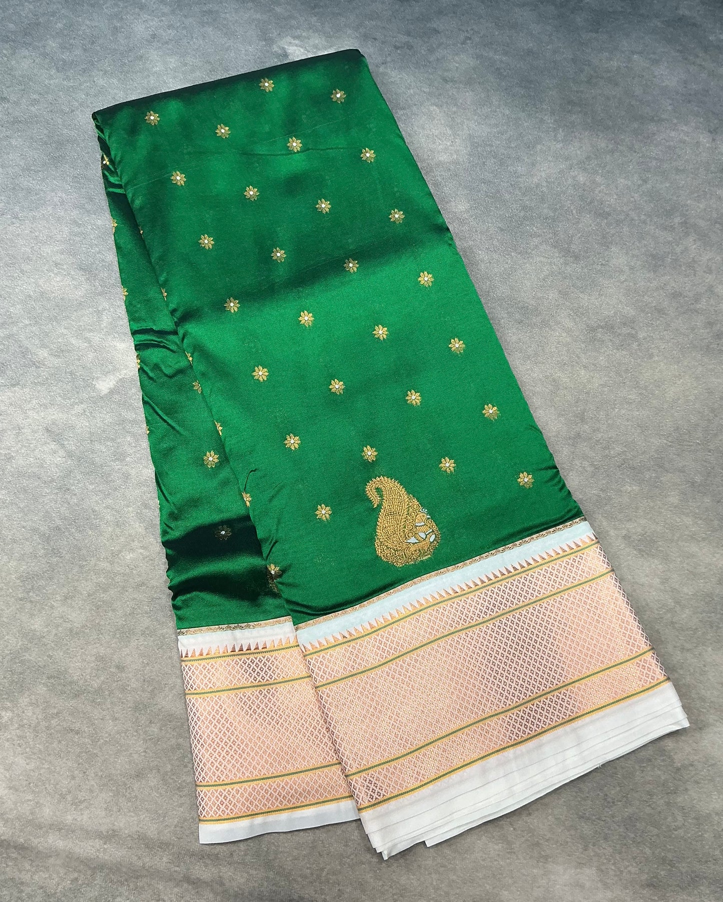 Emerald Green Vegan Silk Paithani Saree with Copper Zari