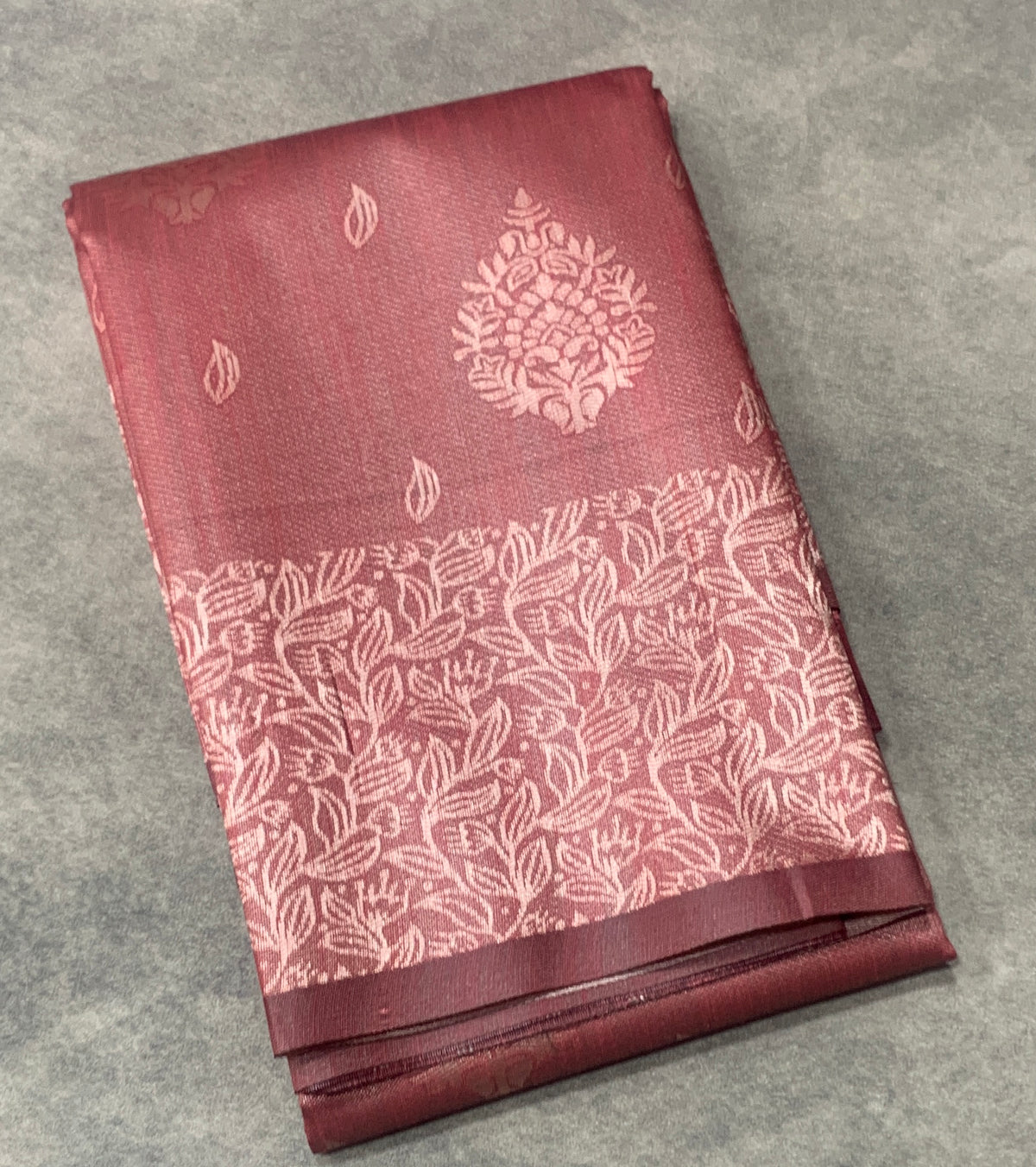 Dusty Rose Pink Colour Semi Jute Silk Saree with Silver Zari Border