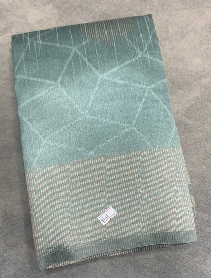 Jute Silk Saree – Greyish Green with Leaf Butta and Zari Border