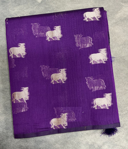 Silk Cotton Saree Violet Colour with Kamadhenu Butta