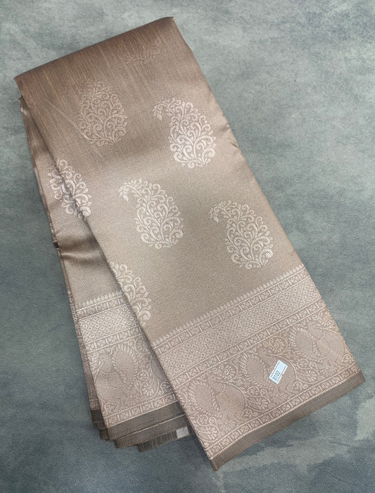 Biscuit Colour Semi Jute Silk Saree with Silver Zari Border