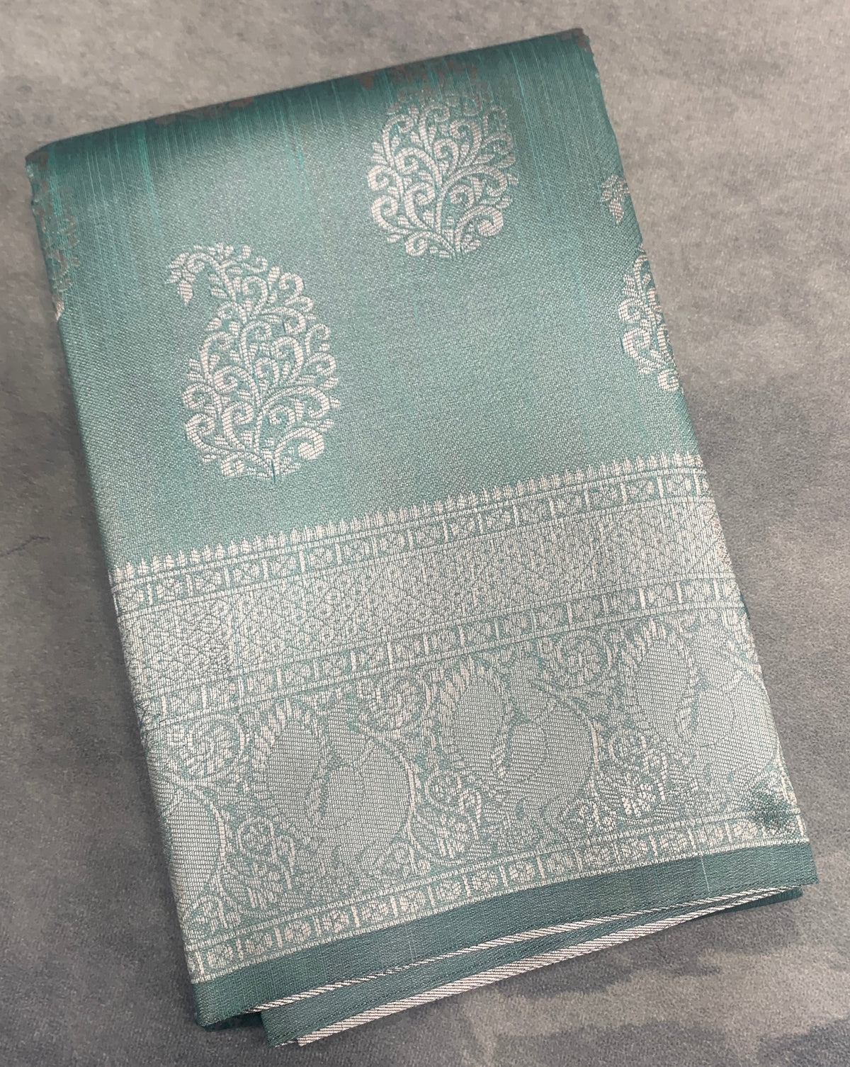 Sea Green Colour Semi Jute Silk Saree with Silver Zari Border