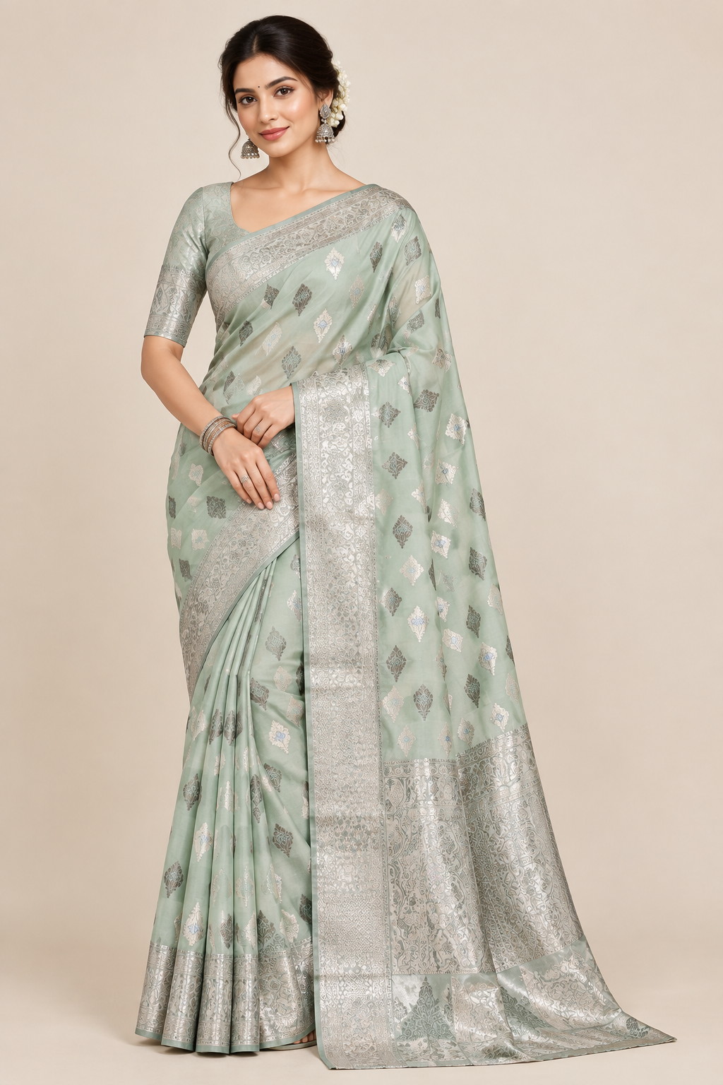 Pista Green Colour Sona Roopa Silk Saree
