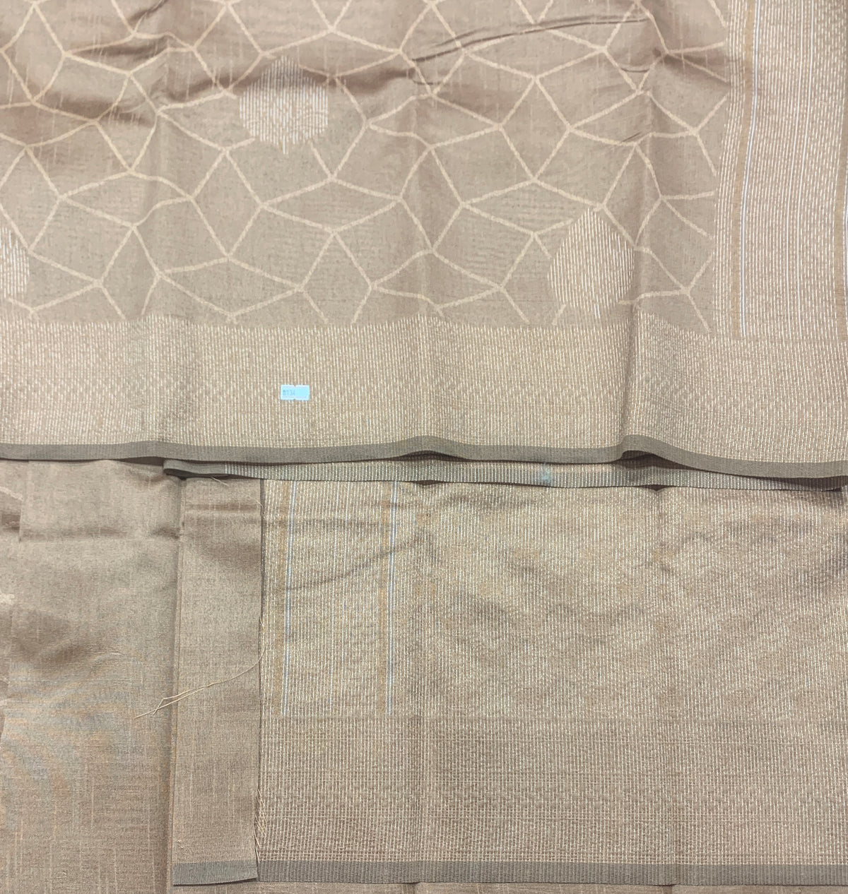 Biscuit Colour Jute Silk Saree with Leaf Butta and Zari Border