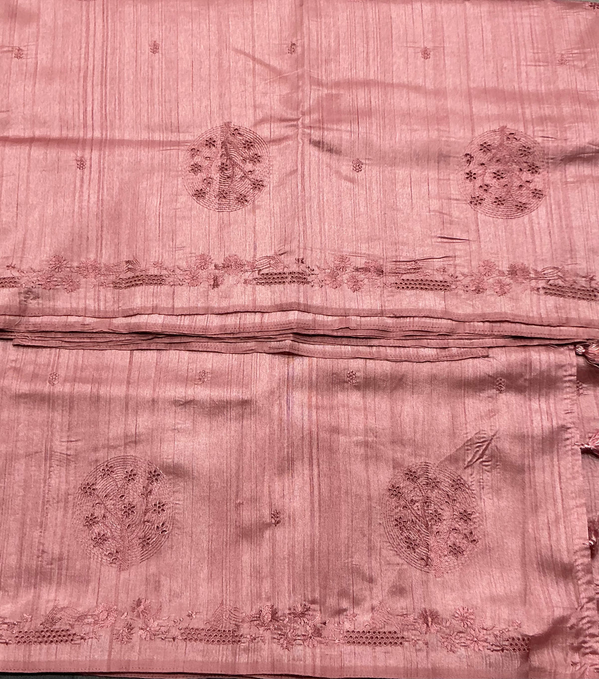 Peach Pink Tussar Saree with Cut Work Border