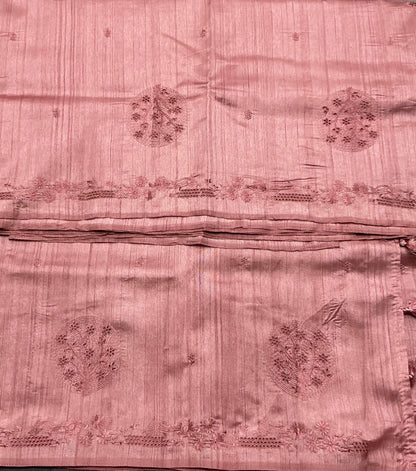 Peach Pink Tussar Saree with Cut Work Border