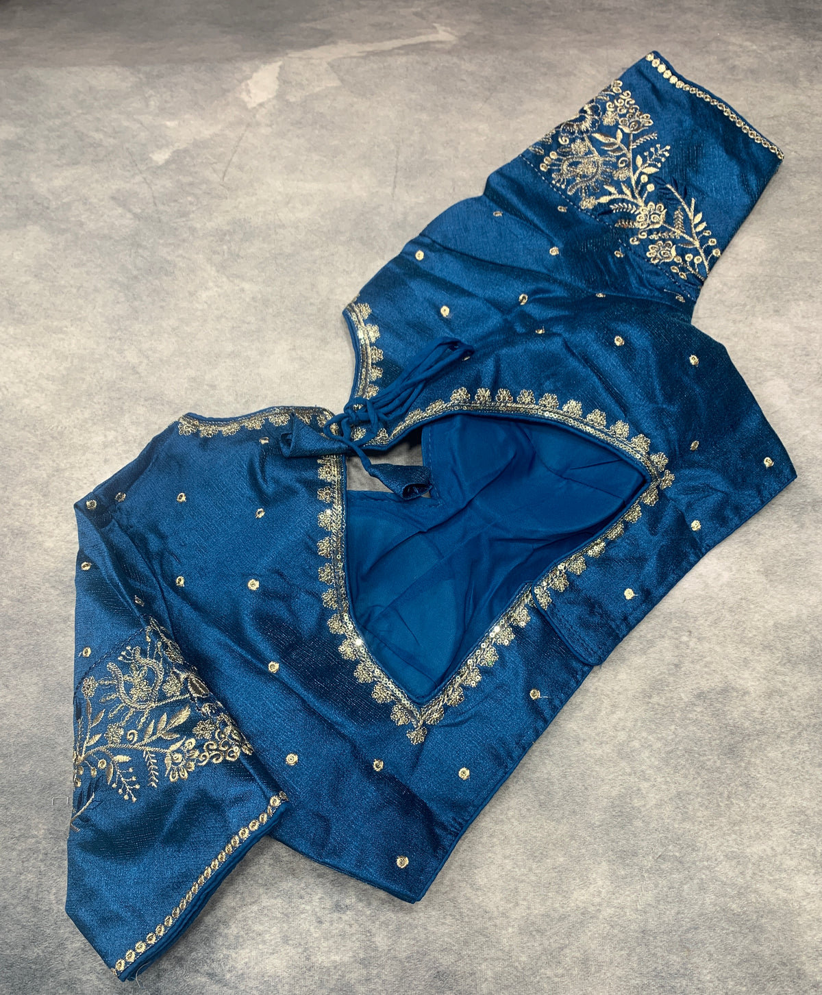 Ready-to-Wear Embroidered Silk Blouse - Blue (Silver Embroidery)