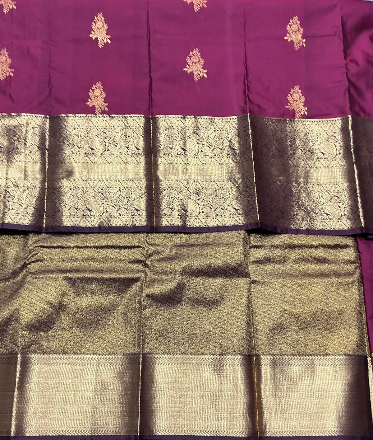 Maroon Color Vegan Silk saree with Brown Color with Floral Design border