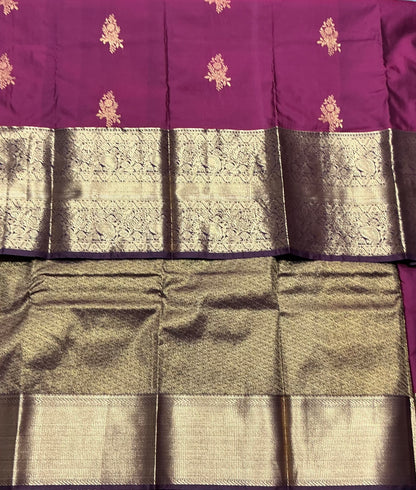 Maroon Color Vegan Silk saree with Brown Color with Floral Design border