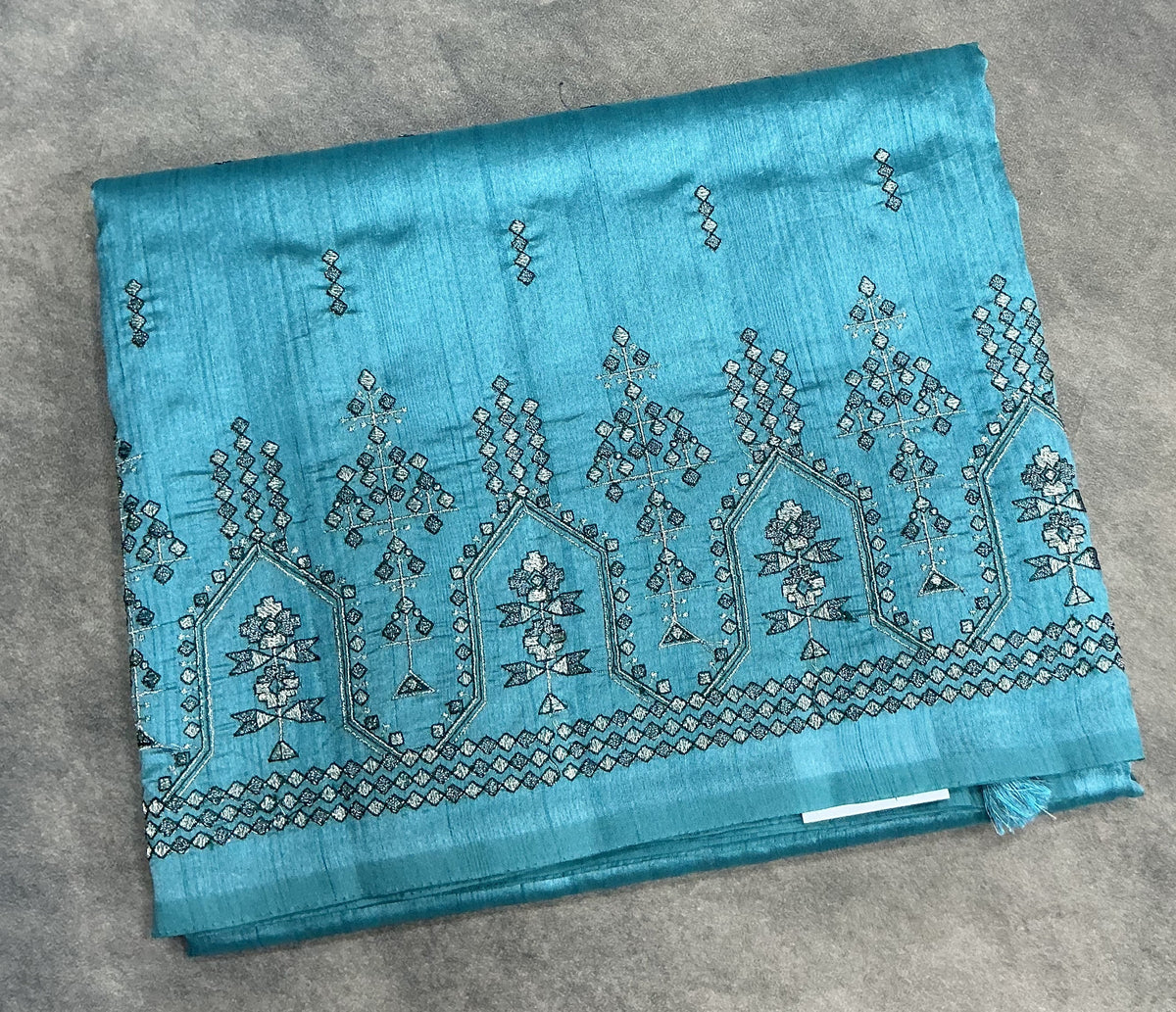 Sky Blue Tussar Saree with Geometric Border
