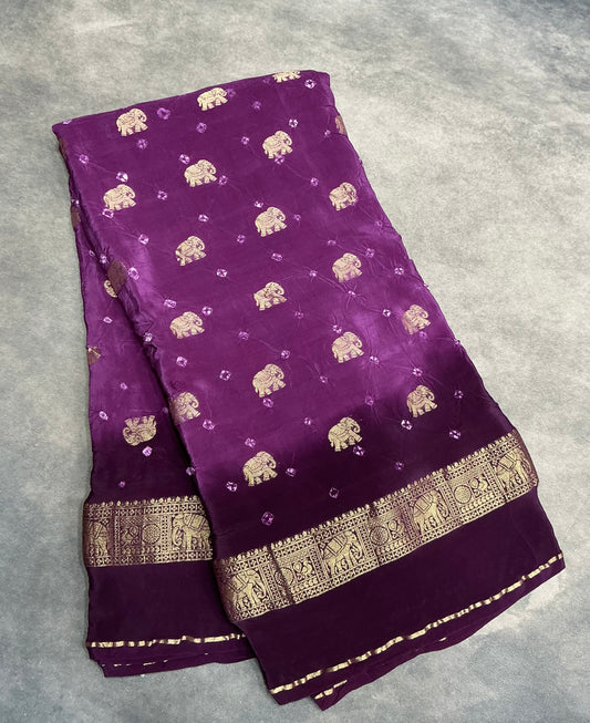 Bandhini Crepe Saree - Magenta Color