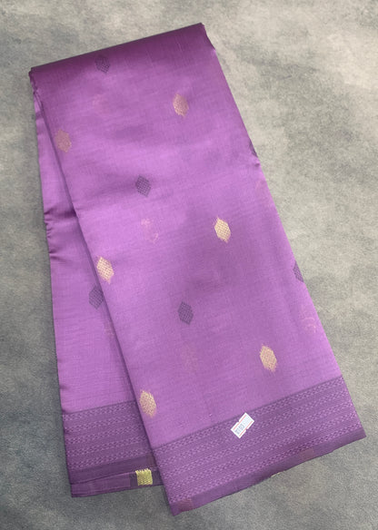 Purple Colour Semi Soft Silk Saree with Butta and Silver Zari Border