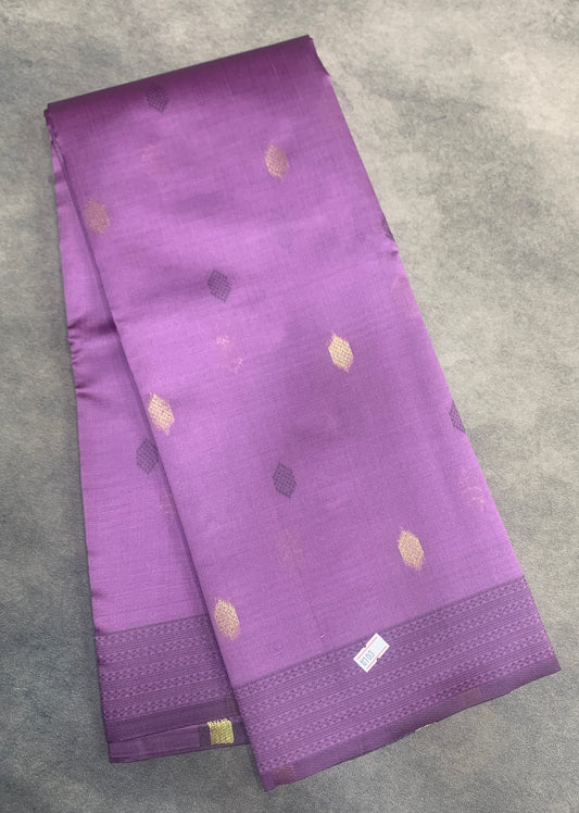 Purple Colour Semi Soft Silk Saree with Butta and Silver Zari Border