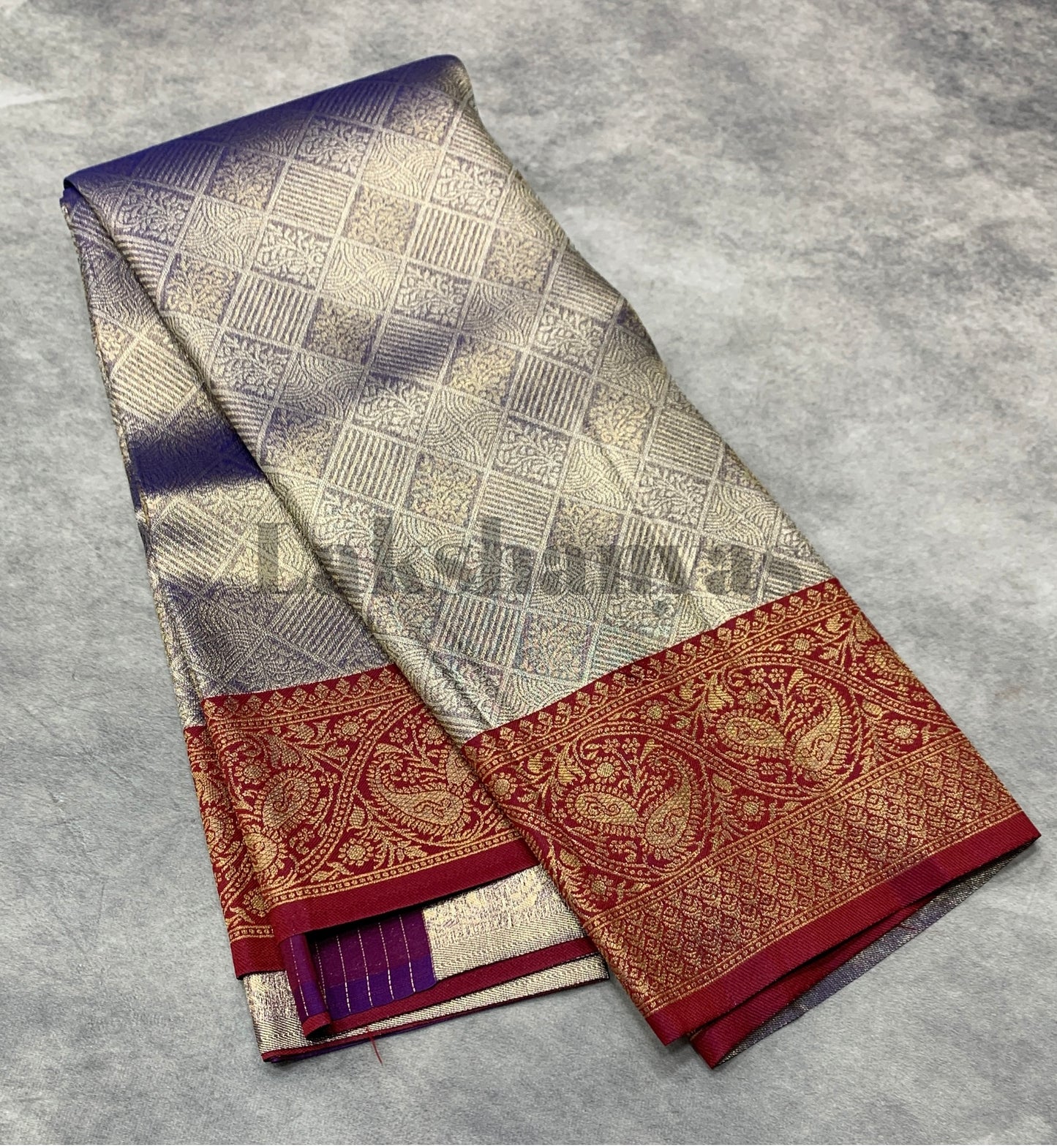 Blue Colour Soft  Tissue Silk Saree with Maroon Colour Border