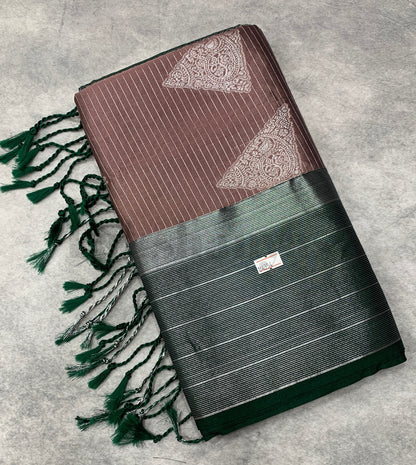 Light Brown Colour Soft Silk Saree with Green Colour Border