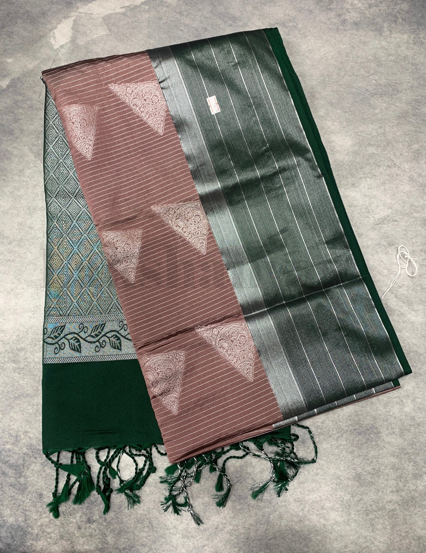 Light Brown Colour Soft Silk Saree with Green Colour Border