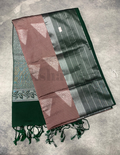Light Brown Colour Soft Silk Saree with Green Colour Border