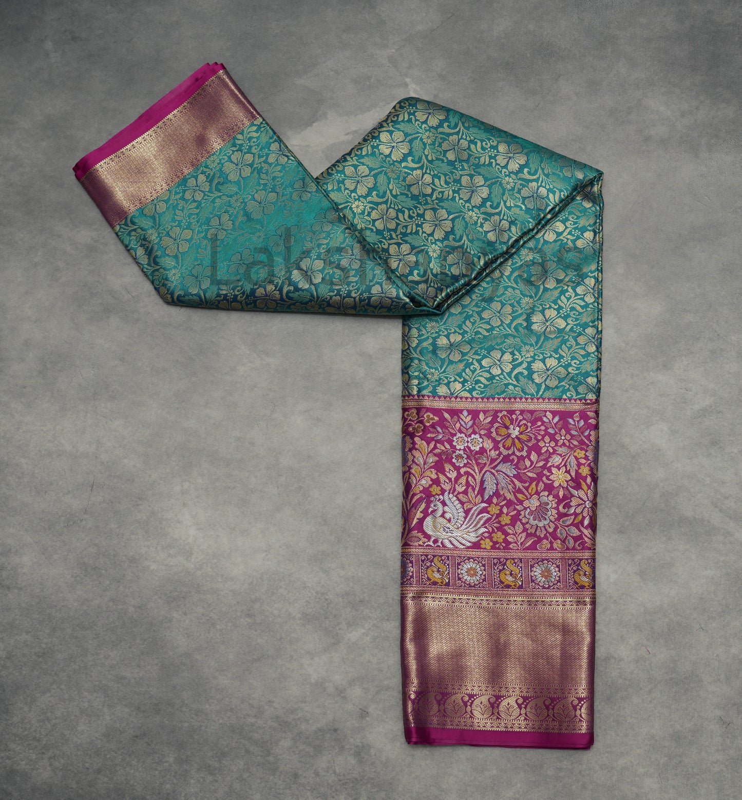 Green Semi Silk with Rettai Pettu meenakari work